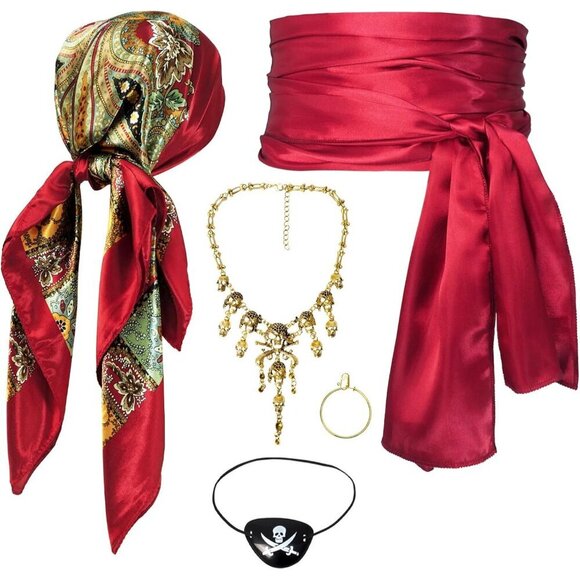 Women Pirate Costume Accessories Set Satin Sash Headscarf Jewelry Cosplay main image 5